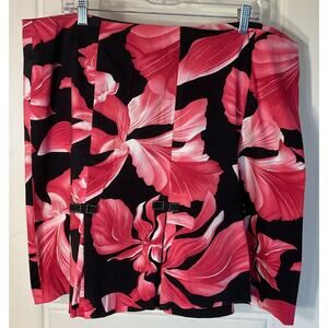 Carolin Blues Black Pink Floral Skirt W/Hem Pleats & Bows Feminine Zipper P 20W